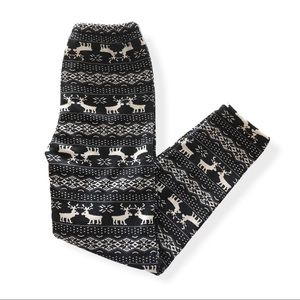 Black Fuzzy Animal Print Fleece Lined Winter Leggings One Size